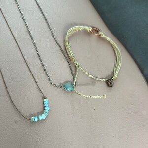 Pura Vida two Elegant Silver and Blue‎ Necklace plus bracelet